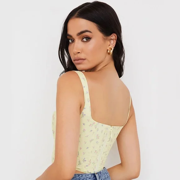 House of CB Square Neck Floral Corset Crop Top (NWT) - Picture 2 of 7